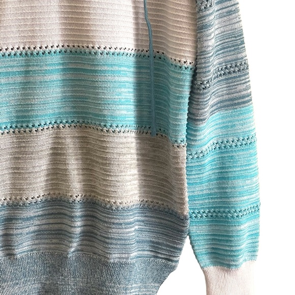 Lightweight color block blue, white & gray long sleeve striped hoodie - Picture 8 of 14